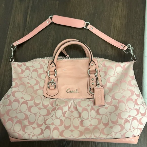 COACH ASHLEY PEONY PINK SIGNATURE CARRYALL HANDBAG SHOULDER BAG PURSE - Picture 5 of 16